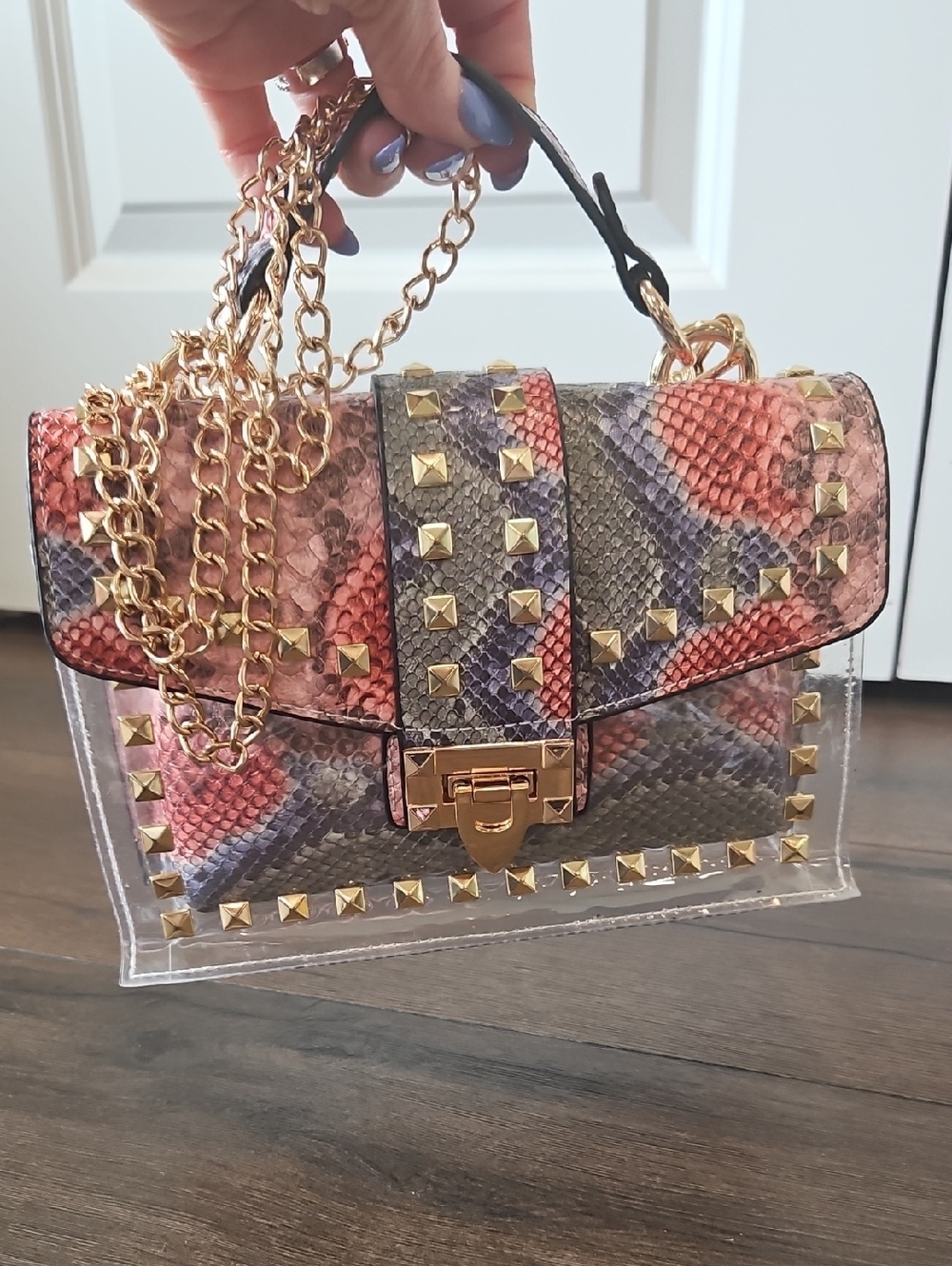 NWOT Studded Snakeskin Women's Bag + Pouch Set - Picture 1 of 16